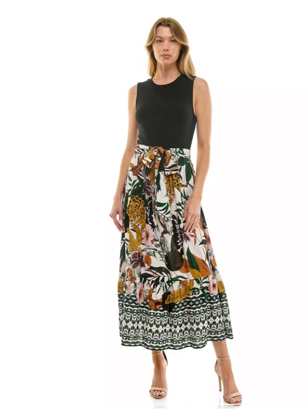 Figueroa & Flower Mixed-Media Printed Peasant Maxi Dress - Size Medium